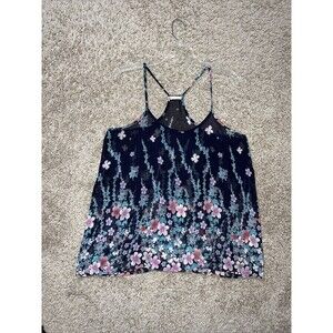 P.O.P Womens Floral Tank Top Multicolor Sheer Cami Spaghetti Strap Sz M